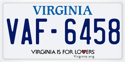 VA license plate VAF6458