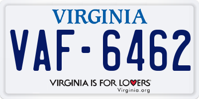VA license plate VAF6462