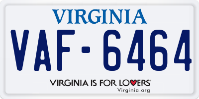 VA license plate VAF6464