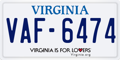 VA license plate VAF6474