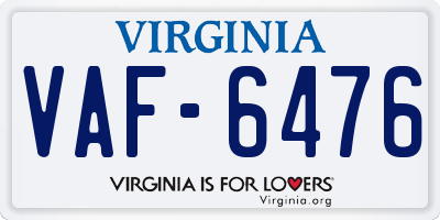 VA license plate VAF6476