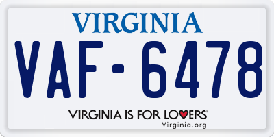 VA license plate VAF6478
