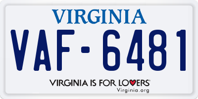 VA license plate VAF6481