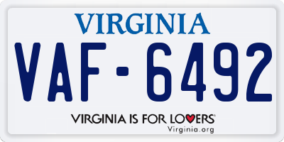 VA license plate VAF6492