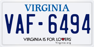 VA license plate VAF6494