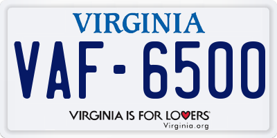 VA license plate VAF6500