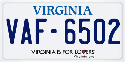 VA license plate VAF6502
