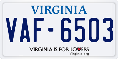 VA license plate VAF6503