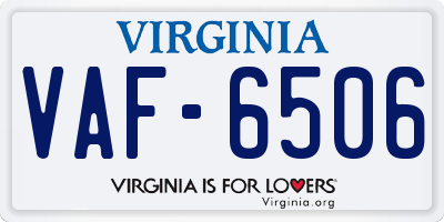 VA license plate VAF6506