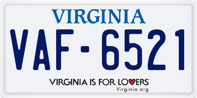 VA license plate VAF6521