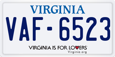 VA license plate VAF6523