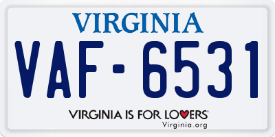 VA license plate VAF6531