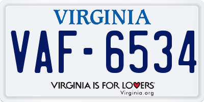 VA license plate VAF6534