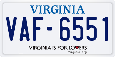 VA license plate VAF6551