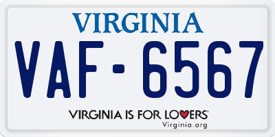 VA license plate VAF6567