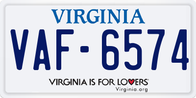 VA license plate VAF6574