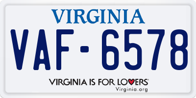 VA license plate VAF6578