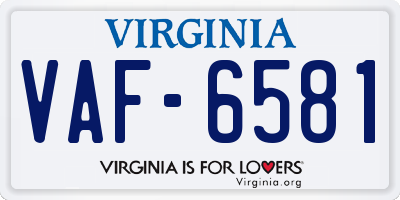 VA license plate VAF6581