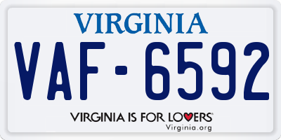 VA license plate VAF6592