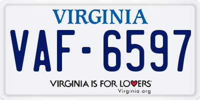 VA license plate VAF6597