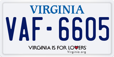 VA license plate VAF6605