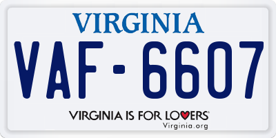 VA license plate VAF6607