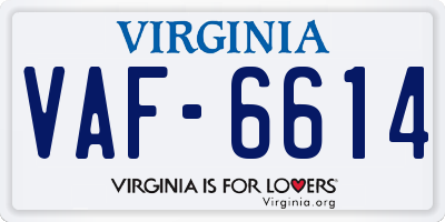 VA license plate VAF6614
