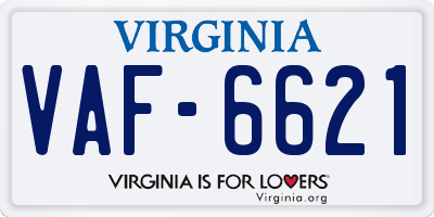 VA license plate VAF6621