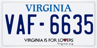 VA license plate VAF6635
