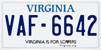VA license plate VAF6642