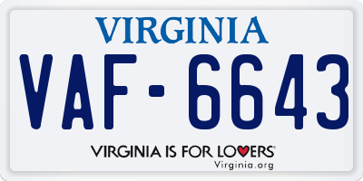 VA license plate VAF6643