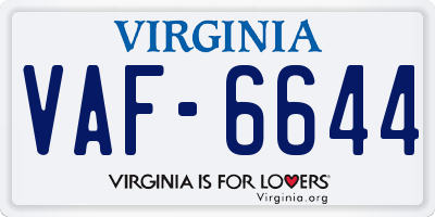 VA license plate VAF6644