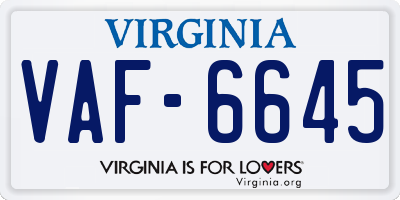 VA license plate VAF6645