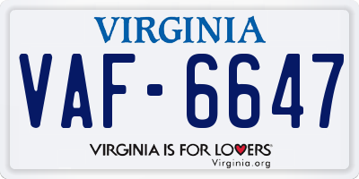 VA license plate VAF6647