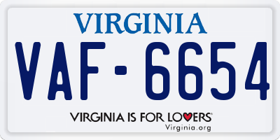 VA license plate VAF6654