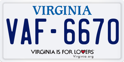 VA license plate VAF6670