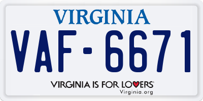 VA license plate VAF6671