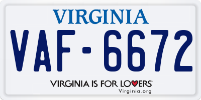 VA license plate VAF6672