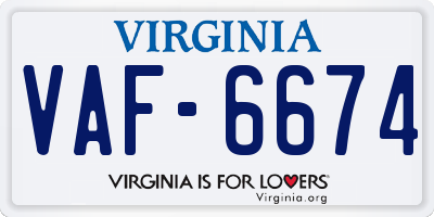 VA license plate VAF6674