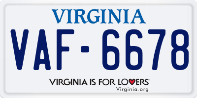 VA license plate VAF6678