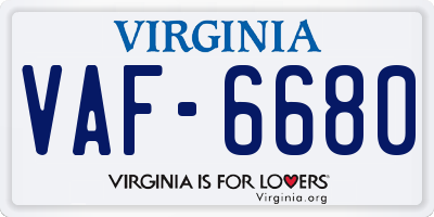 VA license plate VAF6680