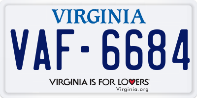 VA license plate VAF6684