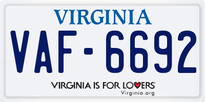 VA license plate VAF6692