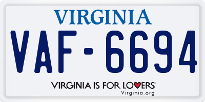 VA license plate VAF6694