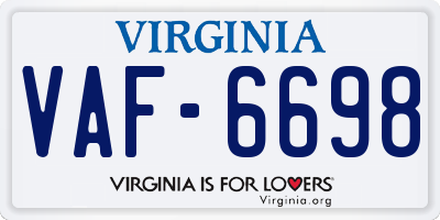 VA license plate VAF6698