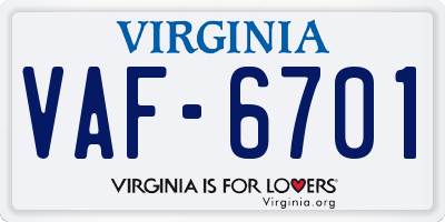 VA license plate VAF6701