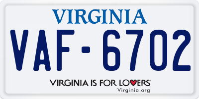 VA license plate VAF6702