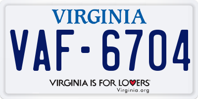 VA license plate VAF6704