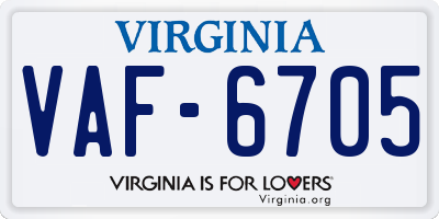 VA license plate VAF6705