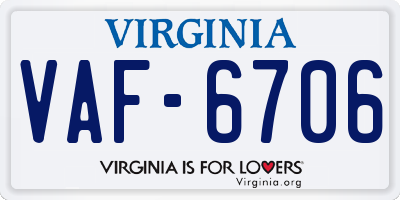VA license plate VAF6706